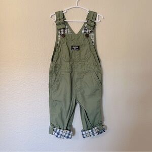Oshkosh B’Gosh Green lightweight Canvas Overalls with Plaid Lining